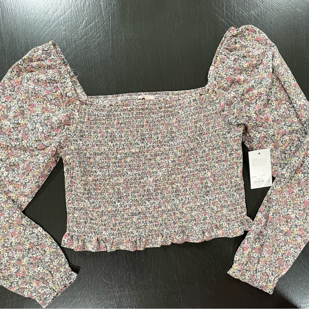 SO Floral Smocked Blouse with Puff Sleeves